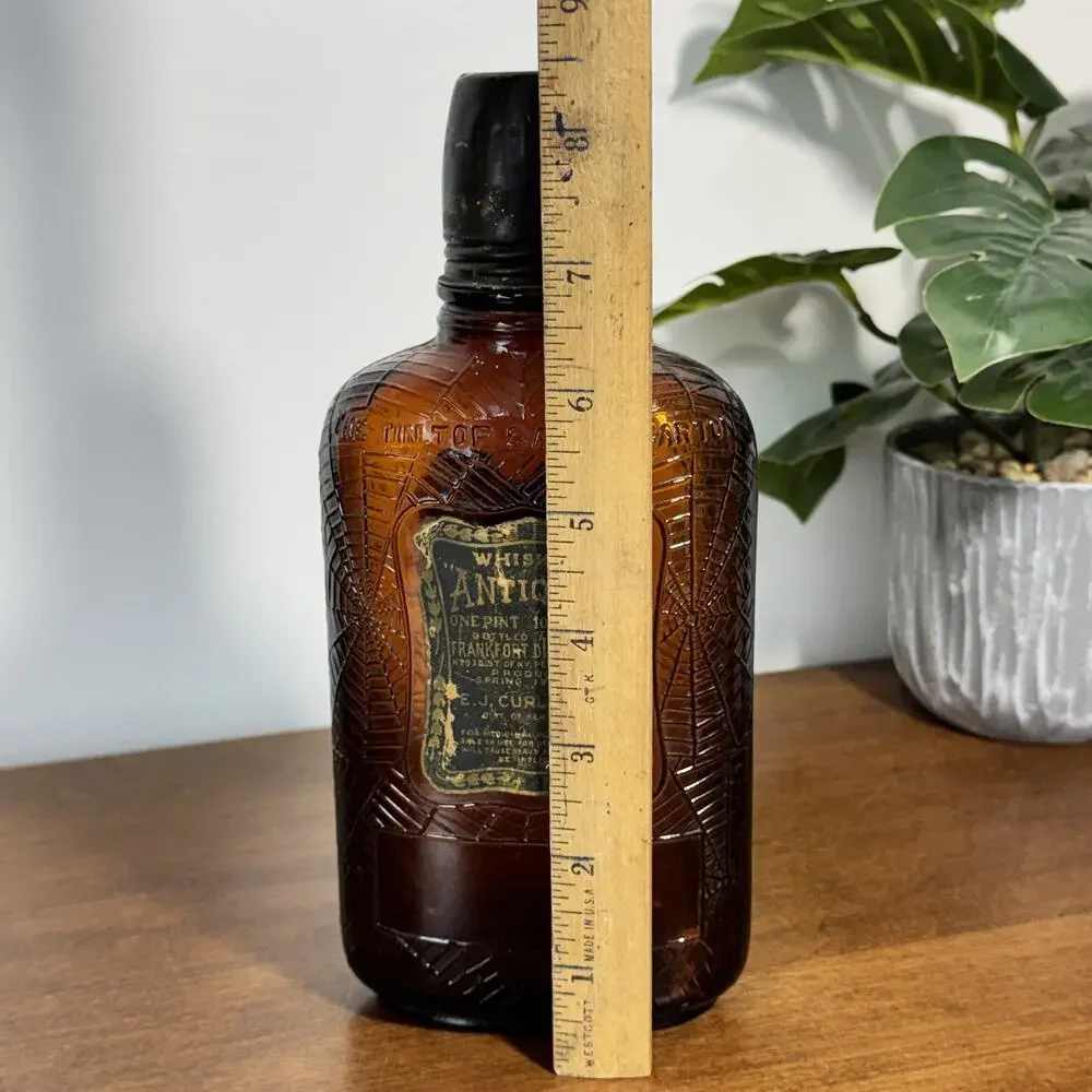 Vintage 1917 Whiskey Antique Frankfort Distillery Spiderweb Amber Bottle Cork